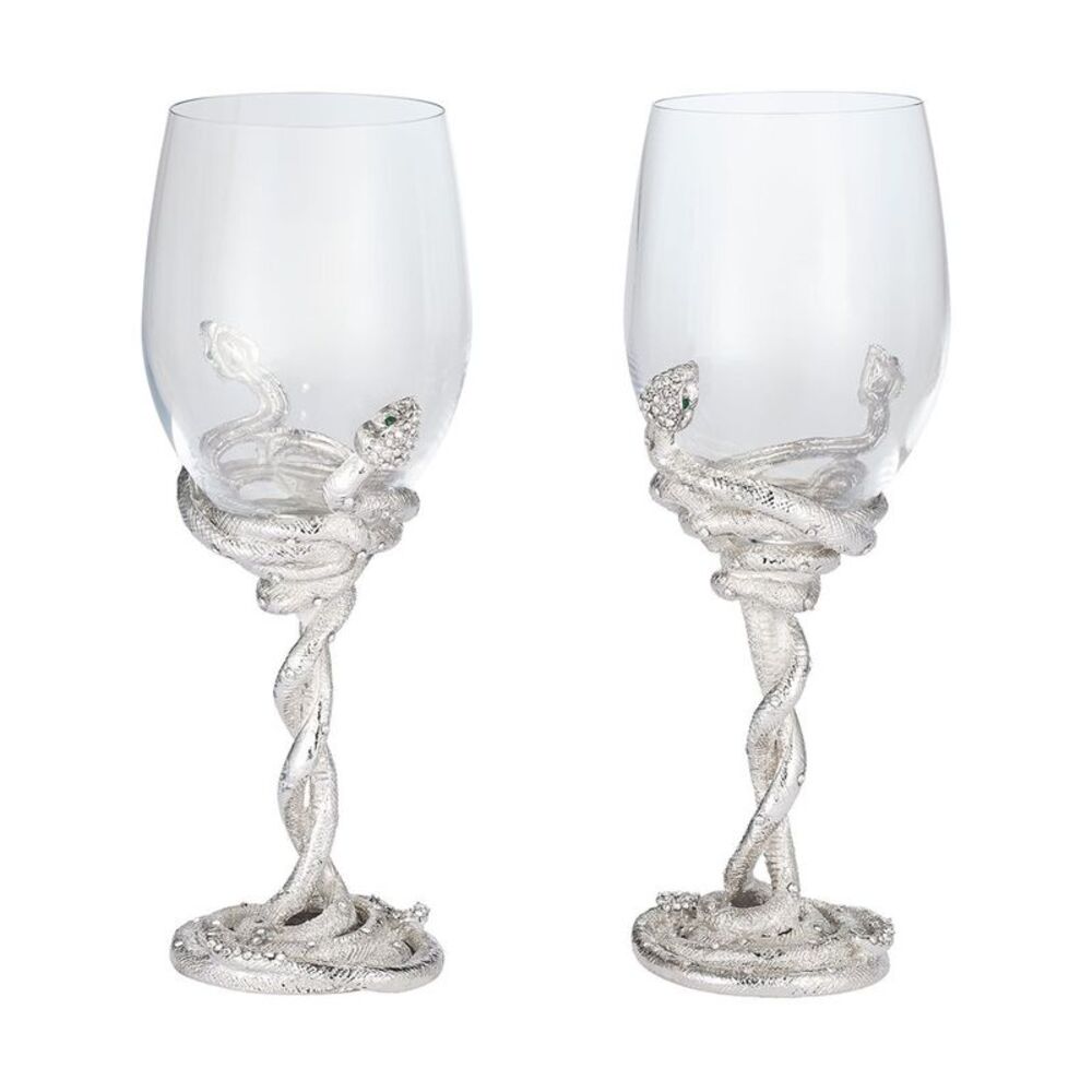 Olivia Riegel 2Pc Serpentina Wine Glass Set, Silver